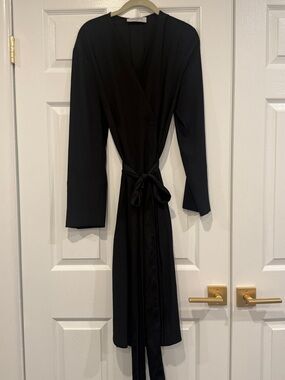 MM Lafleur Black Long-Sleeve Wrap Dress with Waist Tie